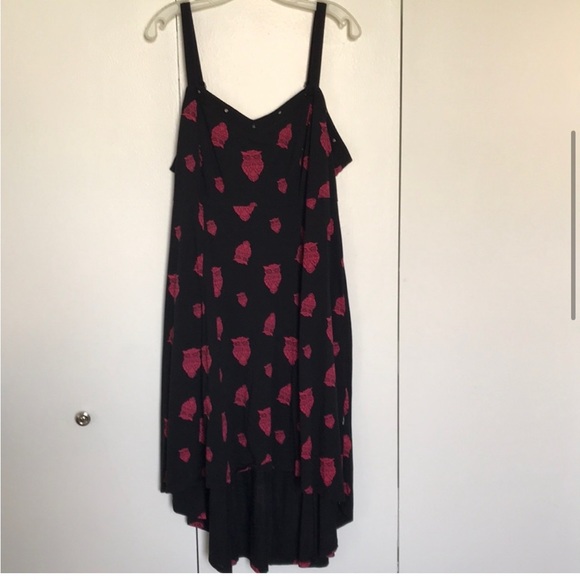 Tripp NYC Black & Red Owl Print Rockabilly Low High Studded Hem Dress Size L/12 - Picture 4 of 16